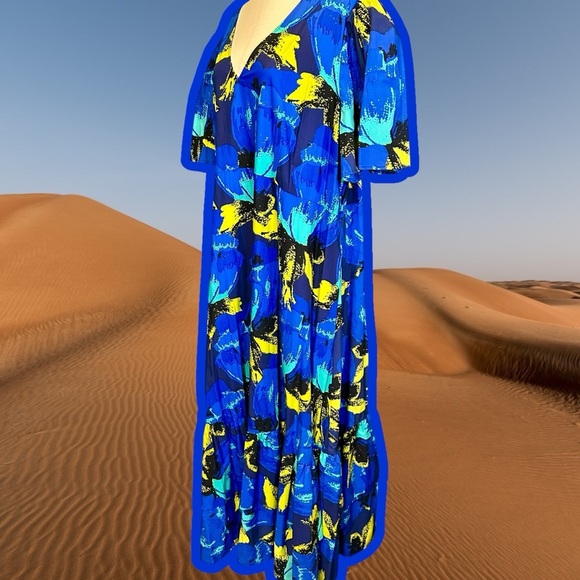 Christopher John Rogers for Target Blue Floral Puff Sleeve Dress Size 24 / 26 - Picture 7 of 14